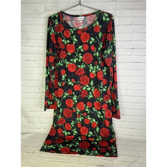 Lularoe Dresses | Lularoe Elegant Debbie Rose Print Dress Stretch Black Red Floral Womens Size L | Color: Black/Red | Size: L | Chasingfabulous's Lularoe Dresses | Lularoe Elegant Debbie Rose Print Dress Stretch Black Red Floral Womens Size L | Color: Black/Red | Size: L | Chasingfabulous's